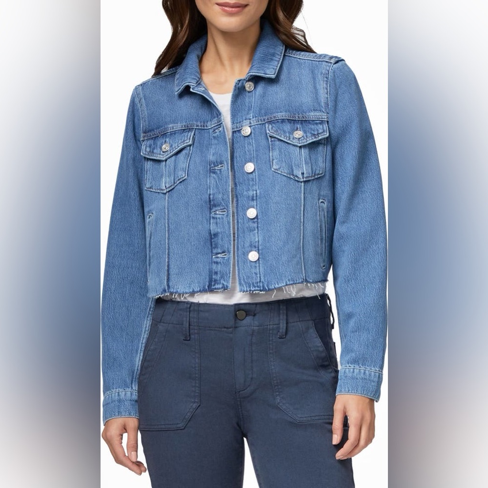 Paige Rowan Box Pleat Crop Denim Jacket in Selah Size S